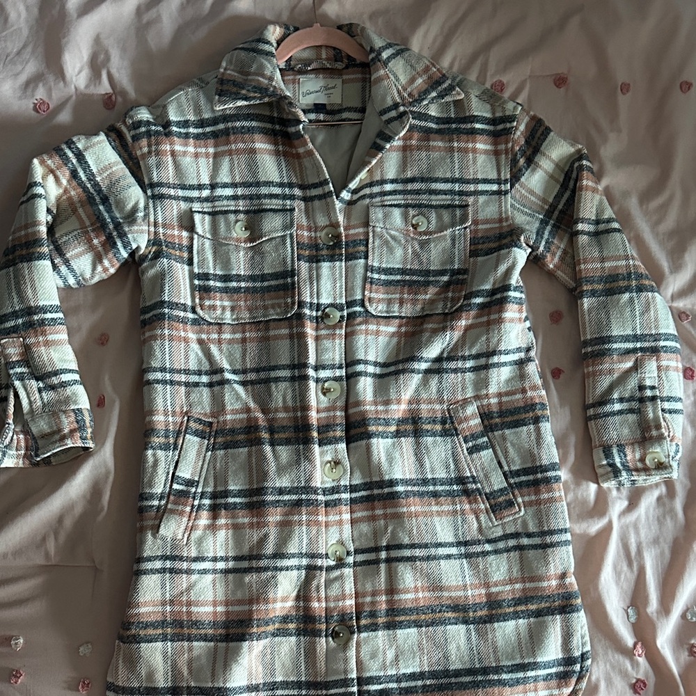 Plaid Long Jacket in Cream and Brown